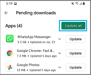 Update Apps Option in Google Play Store