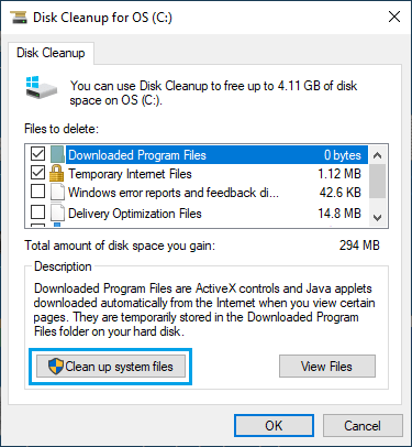 Cleanup System Files Option in Windows