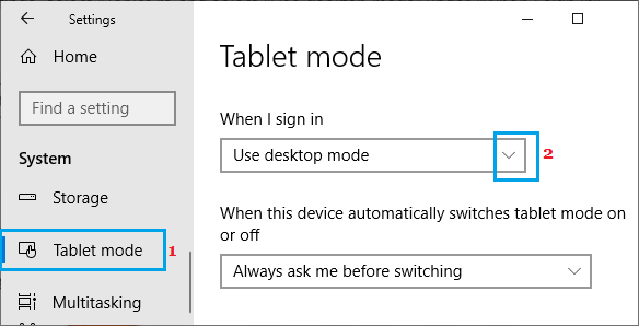 Disable Tablet Mode on Windows PC