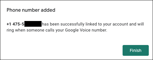 Phone Number Added Message in Google Voice