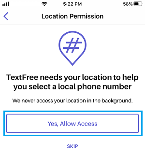 Allow TextFree to Access Location