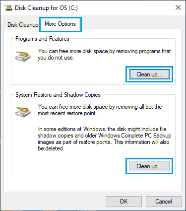 Disk Cleanup More Options