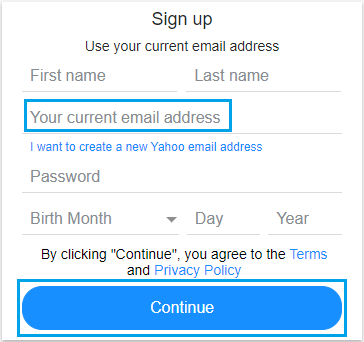 Create Yahoo Account Using Current Email Address
