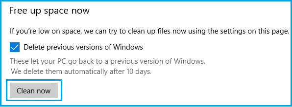 Delete Previous Versions of Windows Using Storage Sense