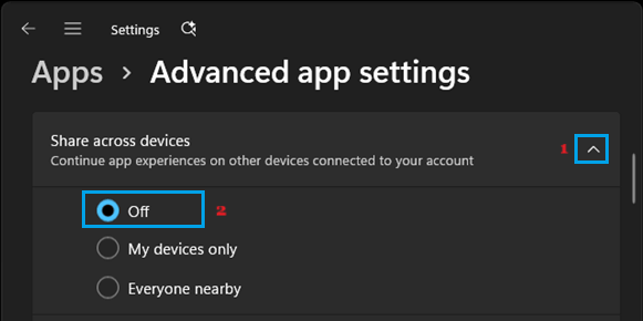 Disable Share Accross Devices Feature on Windows PC