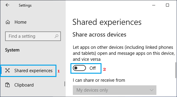 Disable Share Across Devices Option