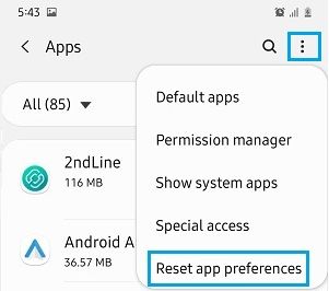 Reset App Preferences option on Android