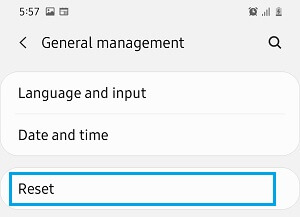Reset Option on Android General Managment Screen