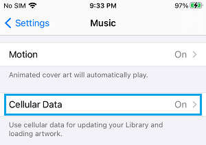 Cellular Data Settings Option For Music on iPhone