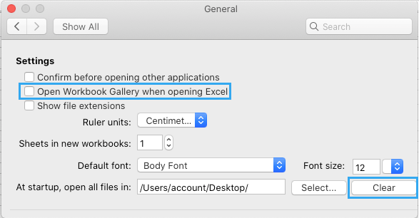Clear Excel Startup Files on Mac