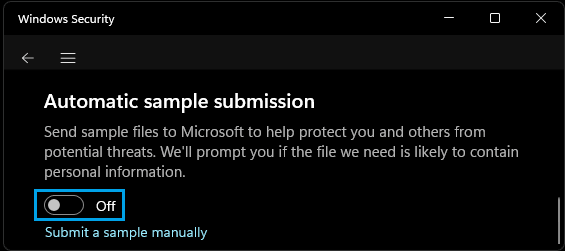 Disable Automatic Sample Submission in Windows Security