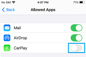 Disable CarPlay App on iPhone