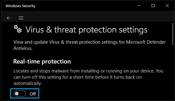 Disable Real Time Protection In Windows Security