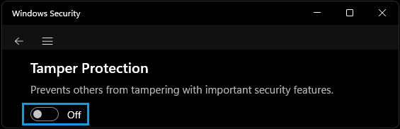 Disable Tamper Protection In Windows Security