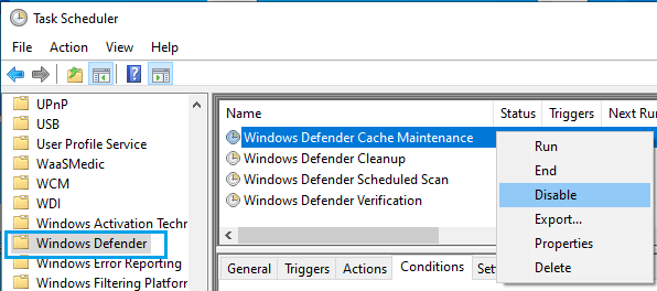Disable Scheduled Tasks in Windows Defender