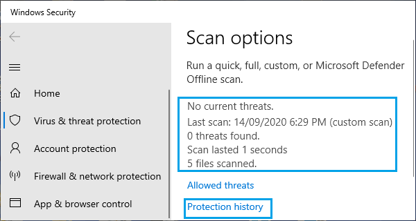 Microsoft Defender Protection History 