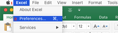 Open Excel Preferences on Mac