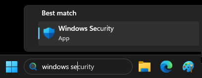 Open WIndows Security Using Search