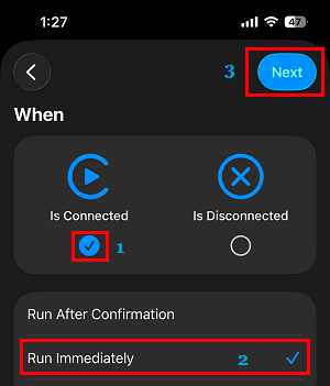 When Connected Run Shortcut Immediately on iPhone