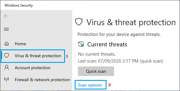 Malware Scan Options in Windows Security