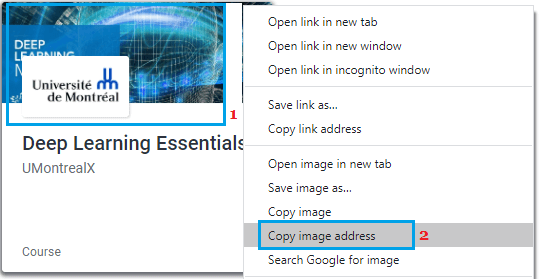 Copy Image Address option in Chrome