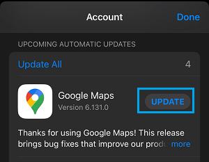 Update All or Individual Apps Option in App Store on iPhone