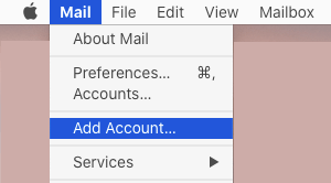 Add Account Option in Mail App on Mac