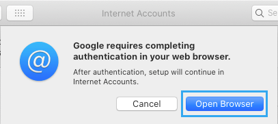 Open Browser to Allow Google to Authenticate in Browser