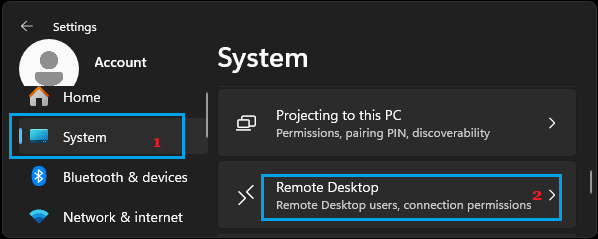 Remote Desktop Settings Option in Windows