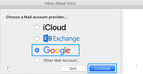 Select Email Account Provider on Mac