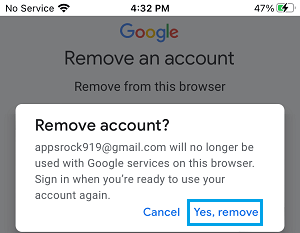 Confirm to Remove Gmail Account from iPhone 