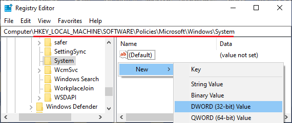 Create New DWORD in Windows System Folder