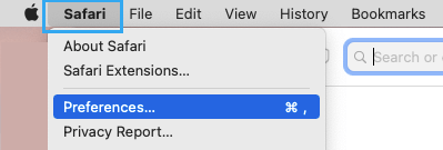 Open Safari Preferences on Mac