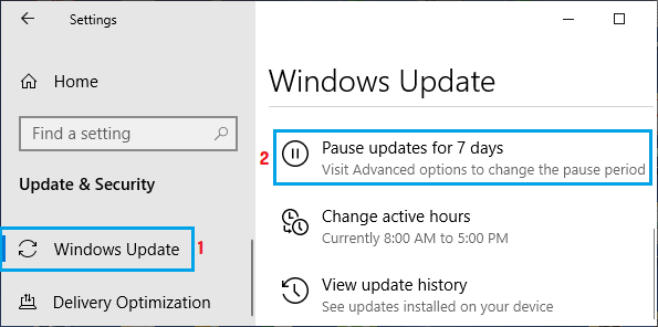 Pause Windows Updates for 7 days