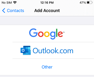 Select Email Account Service Provider on iPhone