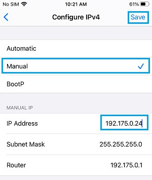 change ip address option on iphone