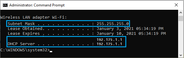 Router IP Address on Command Prompt Screen
