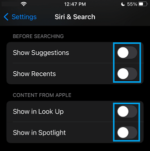 Disable Siri Search Suggestions