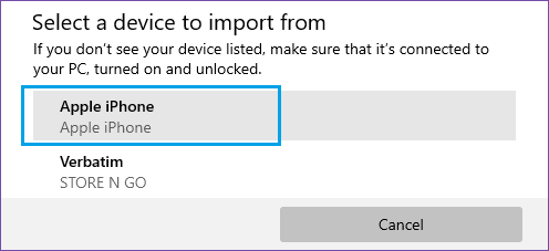 Select Import Device in Windows Photos App