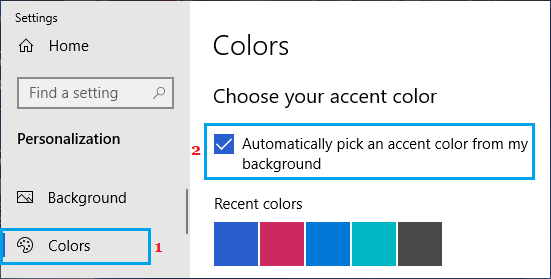 Automatically Pick an Accent color from my background option in Windows