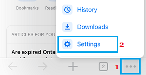 Chrome Settings Option on iPhone