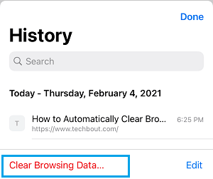 Clear Browsing Data Option in Chrome