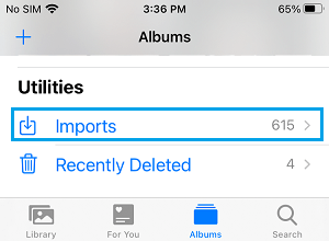 Imports Folder in iPhone Photos App