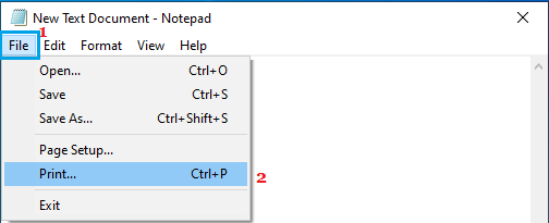 Print File Option in Notepad