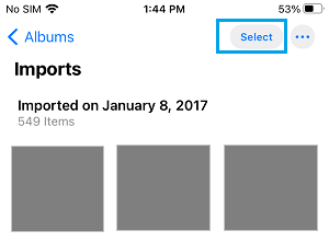 Select Option in iPhone Imports Album