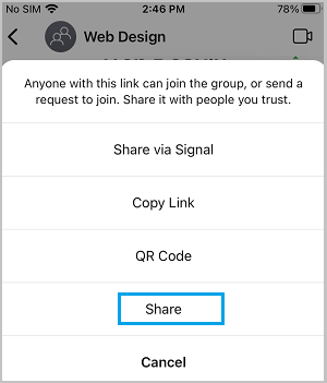 Share Link Option in Signal