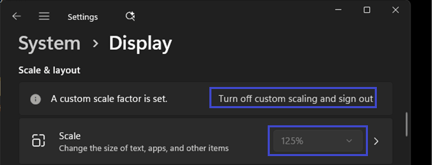 Turn off Custom Scaling and Sign out Option in Windows 