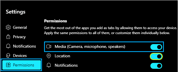 Allow Media Access in Microsoft Teams