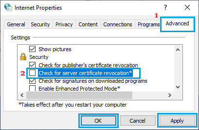 Disable Server Certification Revocation