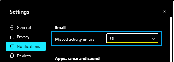 Disable Missed Activity Emails in Microsoft Teams
